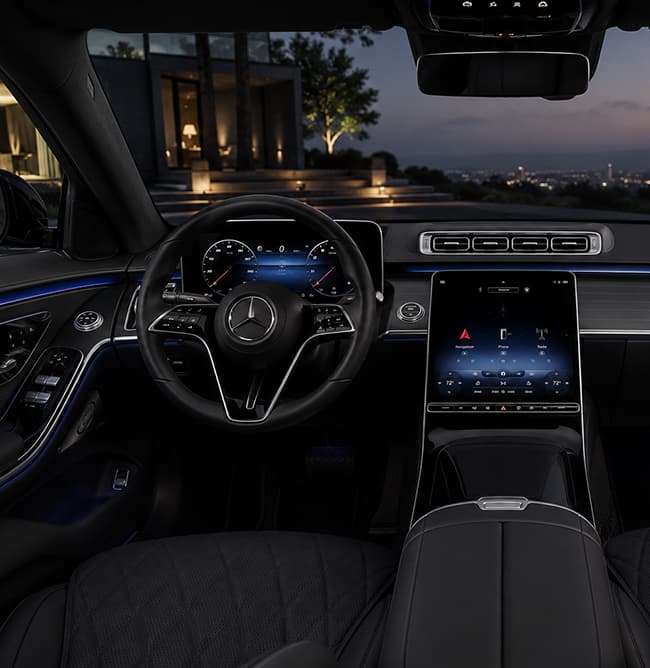 Mercedes-Benz S-Class dashboard and front passenger cabin view