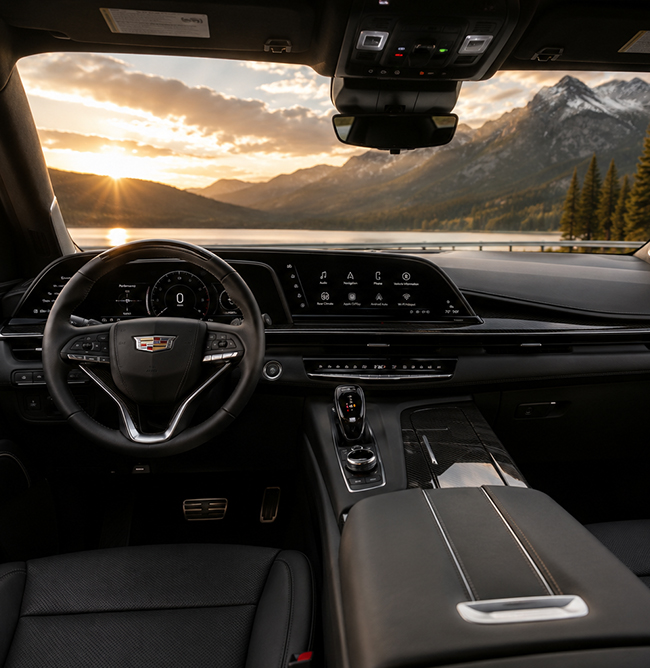Cadillac Escalade dashboard and front passenger cabin view