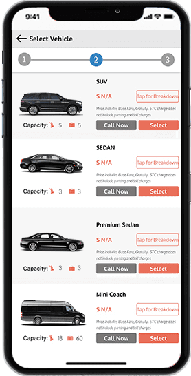 Blackbird mobile reservation Vehicle type screenshot