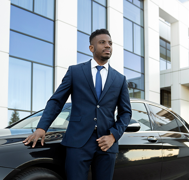 Chauffeur loading luggage in luxury car trunk