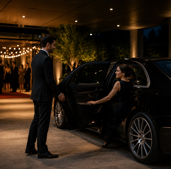 Premium luxury SUV arriving at VIP event venue