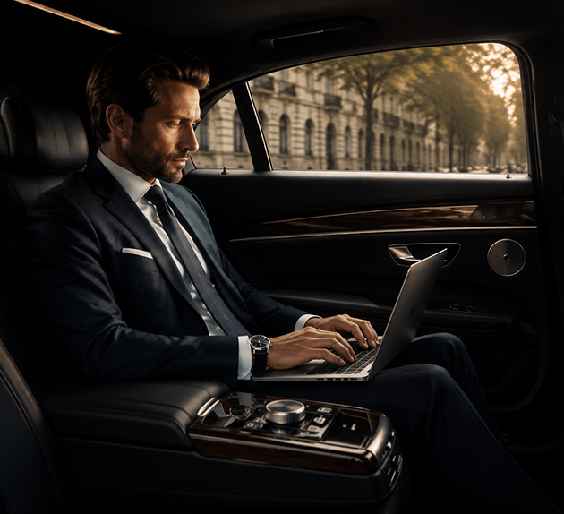 Executive passenger enjoying ride